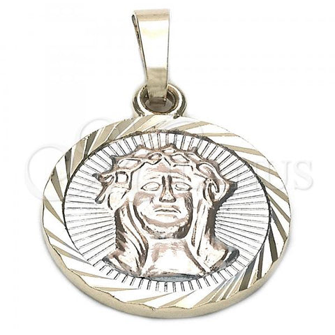 Oro Laminado Religious Pendant, Gold Filled Style Jesus Design, Diamond Cutting Finish, Tricolor, 05.163.0038.1