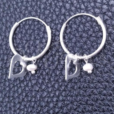 Sterling Silver Small Hoop, Heart Design, with Ivory Pearl, Polished, Silver Finish, 02.402.0054.15