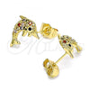 Oro Laminado Stud Earring, Gold Filled Style Dolphin Design, with Multicolor Micro Pave, Polished, Golden Finish, 02.284.0044.1