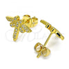 Oro Laminado Stud Earring, Gold Filled Style Dragon-Fly Design, with White Micro Pave, Polished, Golden Finish, 02.342.0073