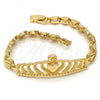 Gold Tone Fancy Bracelet, Crown and Heart Design, Diamond Cutting Finish, Golden Finish, 03.192.0029.07.GT