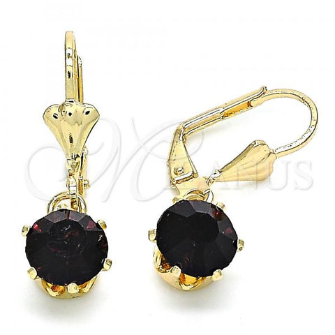 Oro Laminado Leverback Earring, Gold Filled Style with Dark Amethyst Crystal, Polished, Golden Finish, 02.122.0112.1