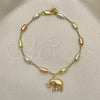 Oro Laminado Bracelet Rosary, Gold Filled Style Elephant Design, Polished, Tricolor, 03.351.0023.08