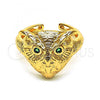 Oro Laminado Multi Stone Ring, Gold Filled Style Owl Design, with Green Cubic Zirconia, Polished, Golden Finish, 01.213.0032