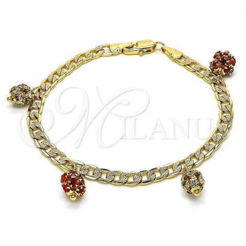 Oro Laminado Charm Bracelet, Gold Filled Style with Garnet and White Crystal, Polished, Golden Finish, 03.63.2074.08