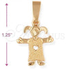 Oro Laminado Fancy Pendant, Gold Filled Style Little Girl and Heart Design, Matte Finish, Golden Finish, 5.183.035