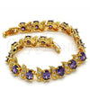 Oro Laminado Tennis Bracelet, Gold Filled Style with Amethyst and White Cubic Zirconia, Polished, Golden Finish, 03.206.0007.2.07