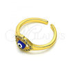 Oro Laminado Multi Stone Ring, Gold Filled Style Evil Eye Design, with White Micro Pave, Blue Enamel Finish, Golden Finish, 01.310.0015