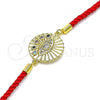 Oro Laminado Fancy Bracelet, Gold Filled Style Evil Eye Design, with Multicolor Cubic Zirconia and White Micro Pave, Polished, Golden Finish, 03.381.0016.06