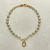 Oro Laminado Fancy Bracelet, Gold Filled Style Ball and Hand of God Design, with Ivory Pearl, Polished, Golden Finish, 03.02.0100.2.16