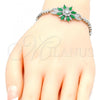 Rhodium Plated Fancy Bracelet, Flower Design, with Green and White Cubic Zirconia, Polished, Rhodium Finish, 03.210.0084.8.08