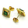 Oro Laminado Stud Earring, Gold Filled Style with Green Cubic Zirconia and White Micro Pave, Polished, Golden Finish, 02.342.0208