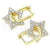 Oro Laminado Huggie Hoop, Gold Filled Style Star and Paperclip Design, with White Cubic Zirconia, Polished, Golden Finish, 02.210.0470.12