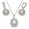Sterling Silver Earring and Pendant Adult Set, Flower Design, with White Cubic Zirconia and White Crystal, Polished, Rhodium Finish, 10.286.0043
