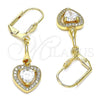 Oro Laminado Long Earring, Gold Filled Style Heart Design, with White Cubic Zirconia, Polished, Golden Finish, 02.387.0043.1