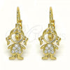 Oro Laminado Leverback Earring, Gold Filled Style Little Girl Design, with White Micro Pave, Polished, Golden Finish, 02.210.0377