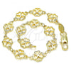 Oro Laminado Fancy Bracelet, Gold Filled Style Four-leaf Clover Design, Polished, Golden Finish, 03.326.0015.07