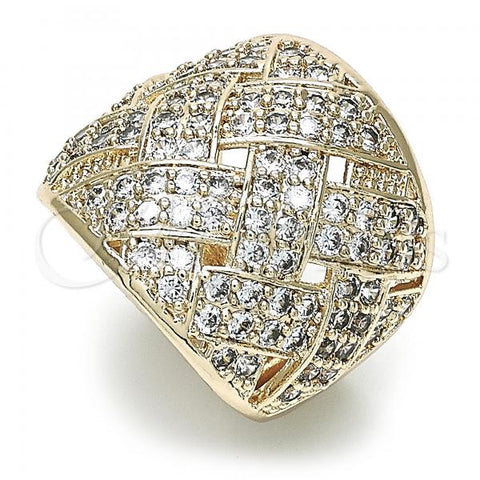 Oro Laminado Multi Stone Ring, Gold Filled Style with White Micro Pave, Polished, Golden Finish, 01.346.0013.07