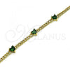 Oro Laminado Fancy Bracelet, Gold Filled Style Heart and Miami Cuban Design, with Green Cubic Zirconia, Polished, Golden Finish, 03.213.0184.2.07