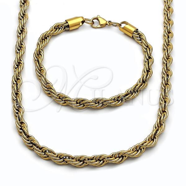 Stainless Steel Necklace and Bracelet, Rope Design, Polished, Golden Finish, 06.435.0005