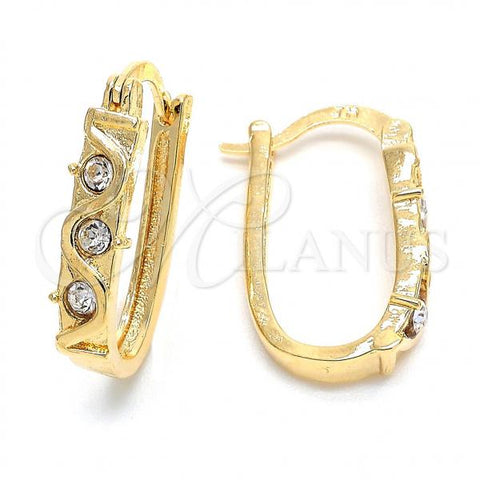 Oro Laminado Huggie Hoop, Gold Filled Style with White Crystal, Polished, Golden Finish, 02.168.0018