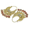 Oro Laminado Long Earring, Gold Filled Style Elephant and Evil Eye Design, with White and Black Crystal, Red Resin Finish, Golden Finish, 02.380.0103