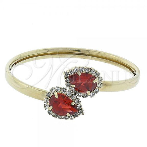 Oro Laminado Individual Bangle, Gold Filled Style Teardrop Design, with Garnet and White Cubic Zirconia, Polished, Golden Finish, 5.231.014 (05 MM Thickness, One size fits all)