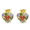 Oro Laminado Stud Earring, Gold Filled Style with Multicolor Cubic Zirconia, Polished, Golden Finish, 02.346.0003.2