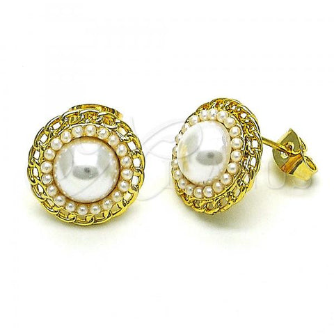 Oro Laminado Stud Earring, Gold Filled Style with Ivory Pearl, Polished, Golden Finish, 02.379.0012