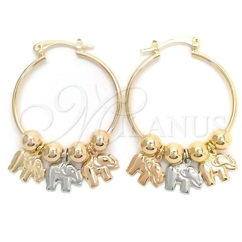 Oro Laminado Medium Hoop, Gold Filled Style Elephant Design, Polished, Tricolor, 02.58.0045.30