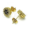 Oro Laminado Stud Earring, Gold Filled Style Flower Design, with Black and White Cubic Zirconia, Polished, Golden Finish, 02.344.0076.5