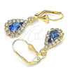Oro Laminado Dangle Earring, Gold Filled Style Teardrop Design, with Sapphire Blue and White Crystal, Polished, Golden Finish, 02.122.0116.3