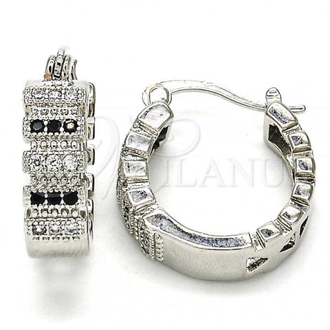 Rhodium Plated Small Hoop, with Black and White Micro Pave, Polished, Rhodium Finish, 02.210.0289.6.20