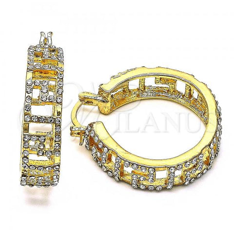 Oro Laminado Medium Hoop, Gold Filled Style Evil Eye Design, with White Crystal, Polished, Golden Finish, 02.380.0095.35