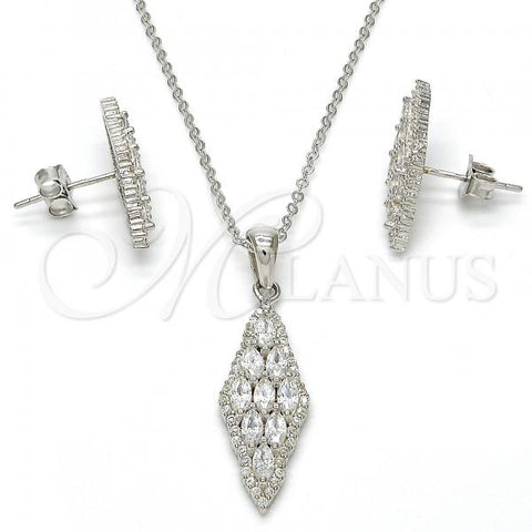 Sterling Silver Earring and Pendant Adult Set, with White Cubic Zirconia and White Crystal, Polished, Rhodium Finish, 10.281.0008