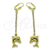 Oro Laminado Long Earring, Gold Filled Style Dolphin Design, with Cubic Zirconia, Golden Finish, 5.100.014