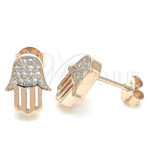 Sterling Silver Stud Earring, Hand of God Design, with White Cubic Zirconia, Polished, Rose Gold Finish, 02.336.0133.1