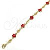 Oro Laminado Fancy Anklet, Gold Filled Style Flower Design, Red Enamel Finish, Golden Finish, 03.213.0015.6.10