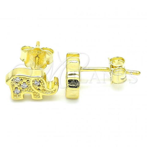 Sterling Silver Stud Earring, Elephant Design, with White Cubic Zirconia, Polished, Golden Finish, 02.336.0081.2