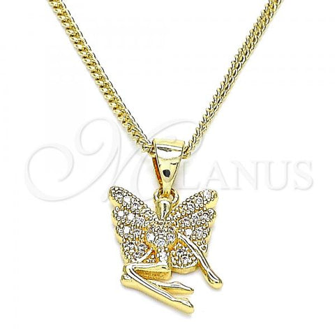 Oro Laminado Pendant Necklace, Gold Filled Style Angel Design, with White Micro Pave, Polished, Golden Finish, 04.156.0449.20