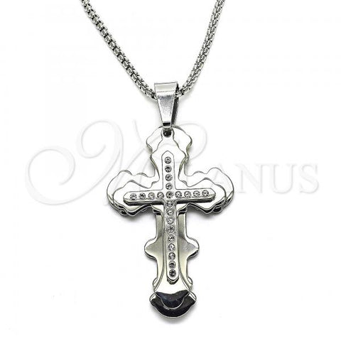 Stainless Steel Pendant Necklace, Cross Design, with White Cubic Zirconia, Polished, Steel Finish, 04.116.0059.30