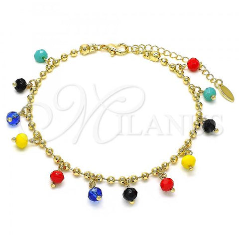 Oro Laminado Charm Anklet , Gold Filled Style with Multicolor Crystal, Polished, Golden Finish, 03.383.0011.3.10