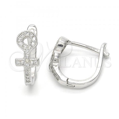 Sterling Silver Huggie Hoop, with White Micro Pave, Polished, Rhodium Finish, 02.175.0192.15
