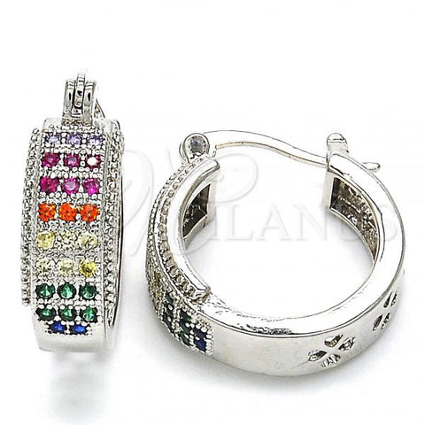 Rhodium Plated Small Hoop, with Multicolor Cubic Zirconia, Polished, Rhodium Finish, 02.210.0274.7.20