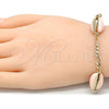 Oro Laminado Fancy Bracelet, Gold Filled Style Shell Design, Pink Enamel Finish, Golden Finish, 03.63.2091.1.08