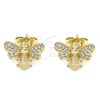 Oro Laminado Stud Earring, Gold Filled Style Bee Design, with White Micro Pave, Polished, Golden Finish, 02.210.0353