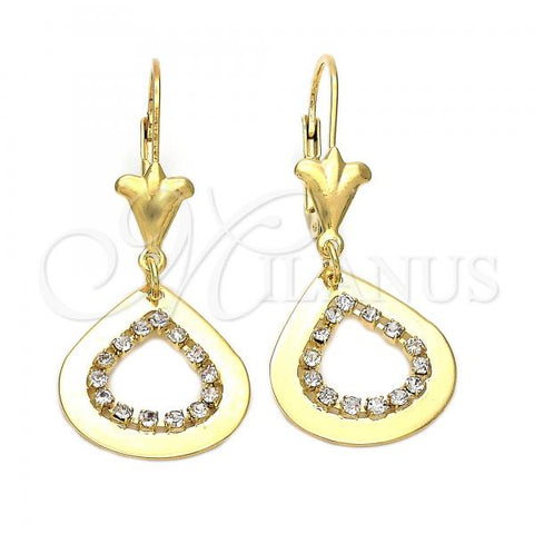 Oro Laminado Dangle Earring, Gold Filled Style Teardrop Design, with White Cubic Zirconia, Polished, Golden Finish, 95.001