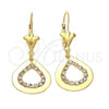 Oro Laminado Dangle Earring, Gold Filled Style Teardrop Design, with White Cubic Zirconia, Polished, Golden Finish, 95.001