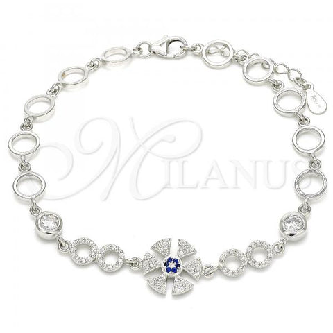 Sterling Silver Fancy Bracelet, with Sapphire Blue and White Cubic Zirconia, Polished, Rhodium Finish, 03.369.0003.07