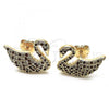 Oro Laminado Stud Earring, Gold Filled Style Swan Design, with White and Garnet Micro Pave, Polished, Golden Finish, 02.26.0290.1